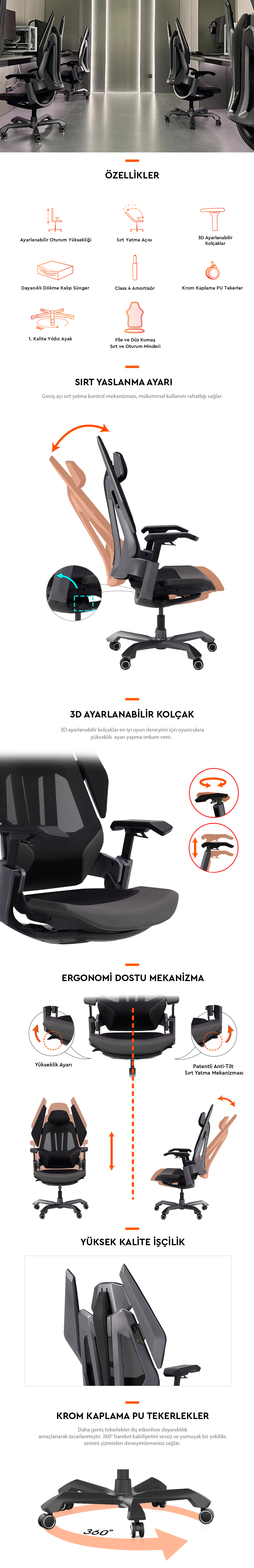 Adore Gaming T0 Next Generation Oyuncu ve Yönetici Koltuğu (Gri